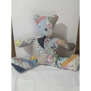 Stuffed Quilted Bear Cottagecore Patchwork Plush Handsewn Button Eyes Nose 15"